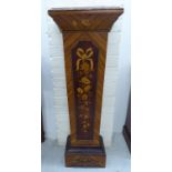 A 20thC Continental kingwood veneered floral and ribbon tied marquetry pedestal with gilt metal