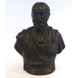 A cast and patinated green bronze classical bust, a bearded man wearing robes 4.