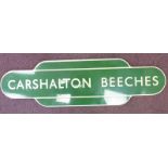 An enamelled steel, white on green 'Carshalton Beeches' totem railway station sign 10.