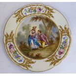 A mid 19thC Sevres porcelain wavy edged plate, featuring a romantic scene,