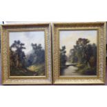 A Stuin - a pair of Continental highland landscapes with a river and trees oil on canvas bearing