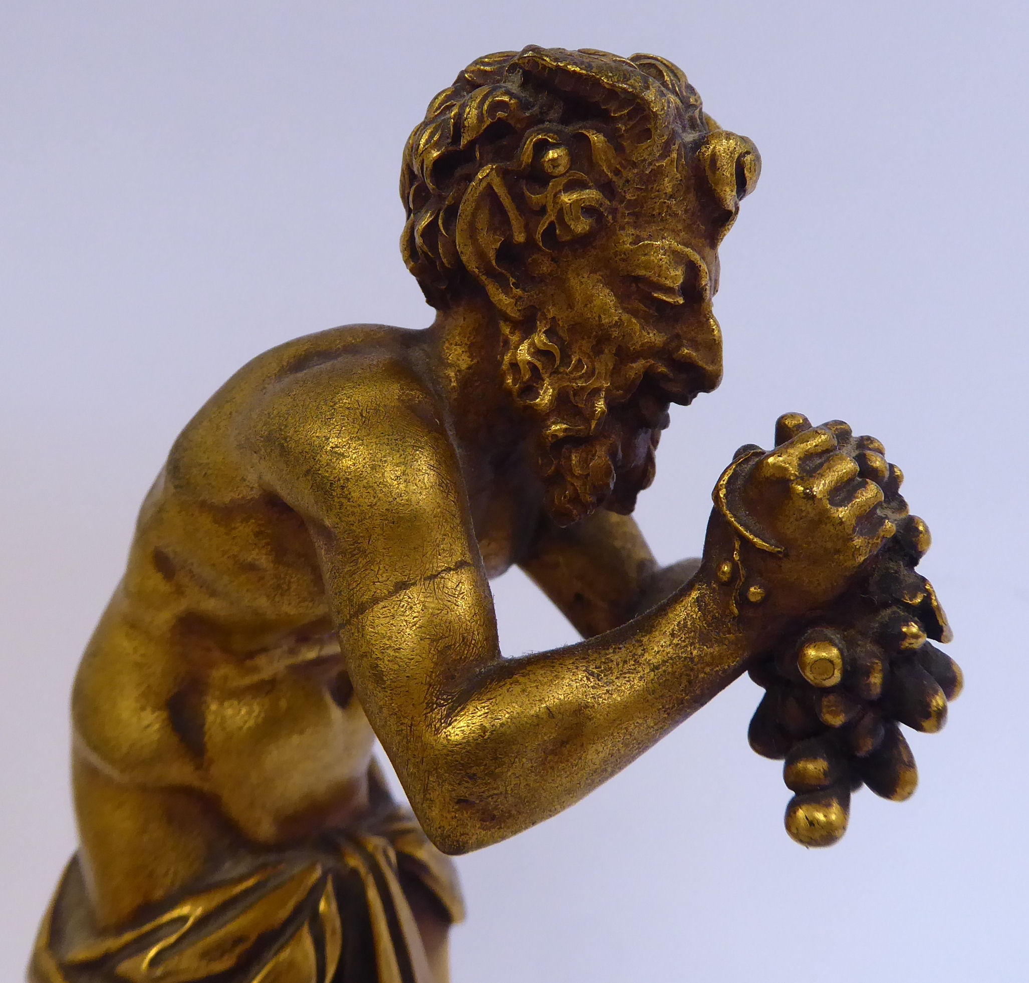 A cast gilt bronze statue, Bacchus, on a tapered column and a square, - Image 5 of 6