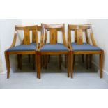 A set of six 20thC Italian bleached walnut framed dining chairs with swept backs and marquetry