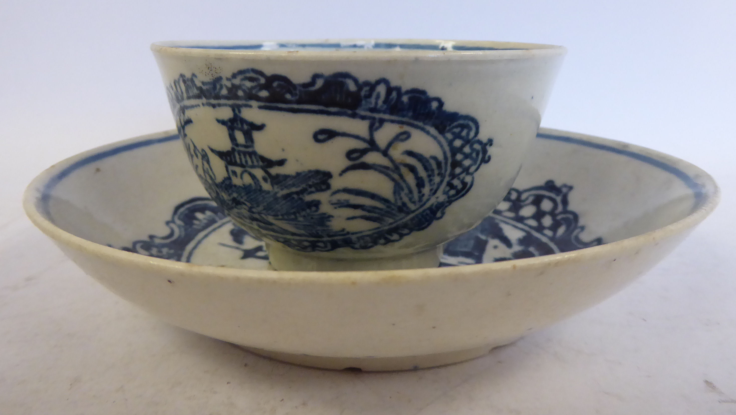 A late 18thC Liverpool (Peningtons) porcelain tea bowl and saucer, - Image 2 of 6