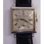 A Girard-Perregaux 1791 14ct white gold square cased wristwatch, faced by a silvered baton dial,