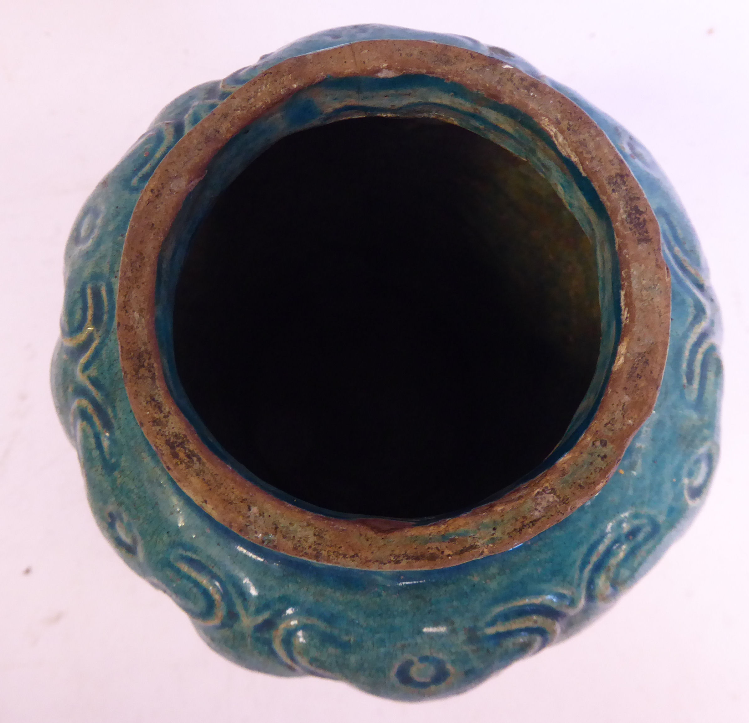 A late 17th/early 18thC Chinese turquoise glazed moulded, - Image 7 of 7