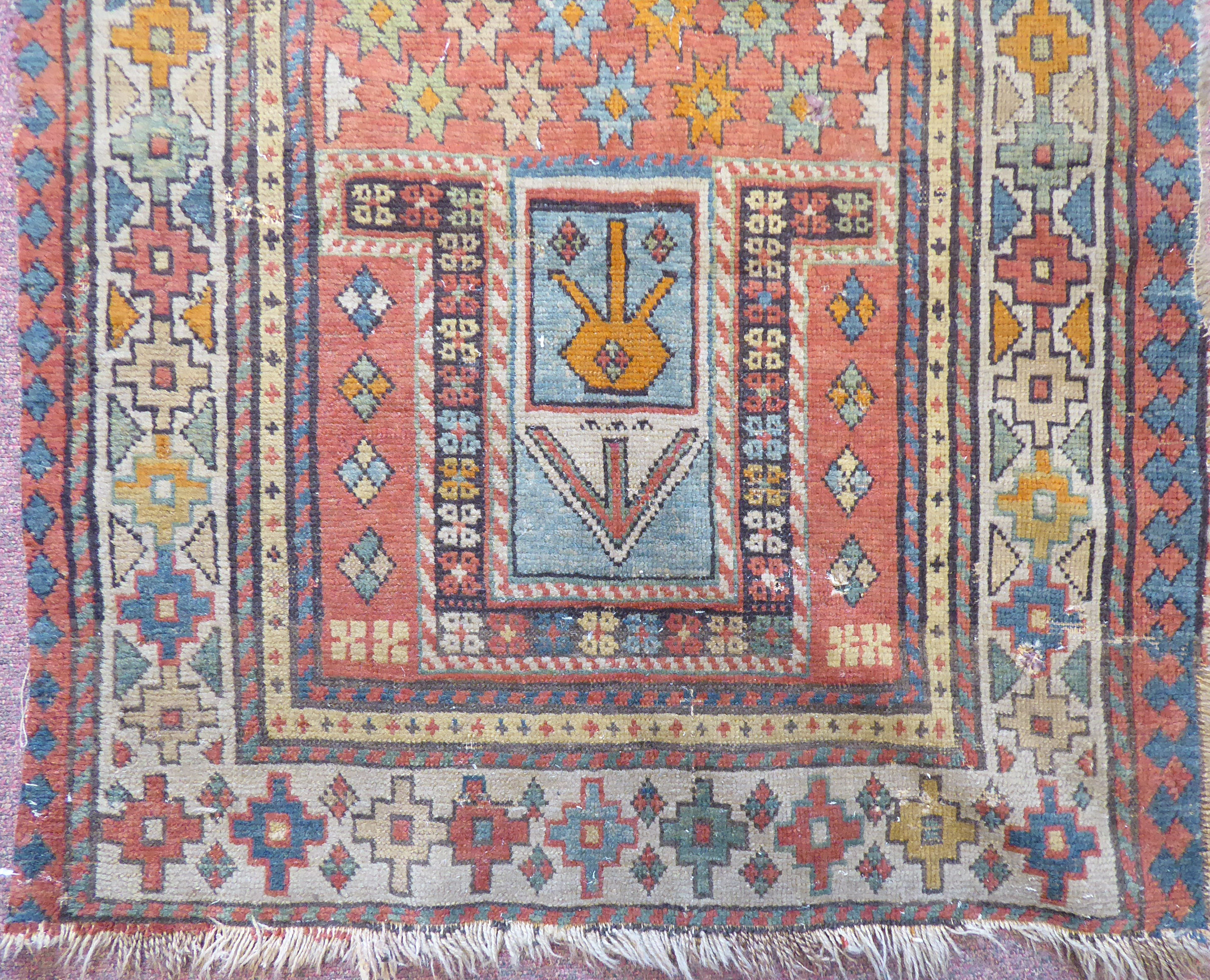 A 19thC Turkish prayer rug, decorated with stars, - Image 2 of 7