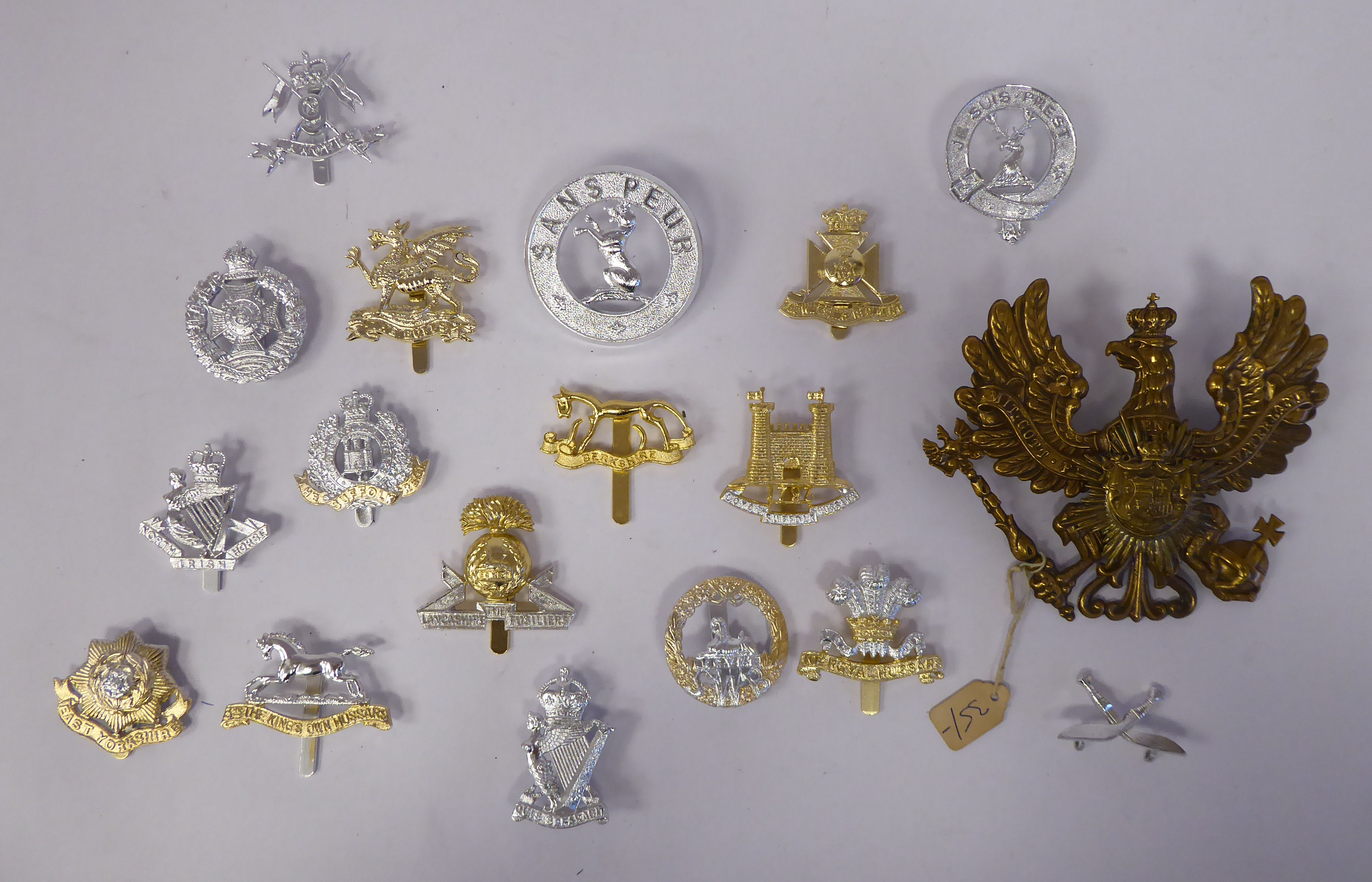 Sixteen Staybright regimental badges, some copies: to include Scottish,