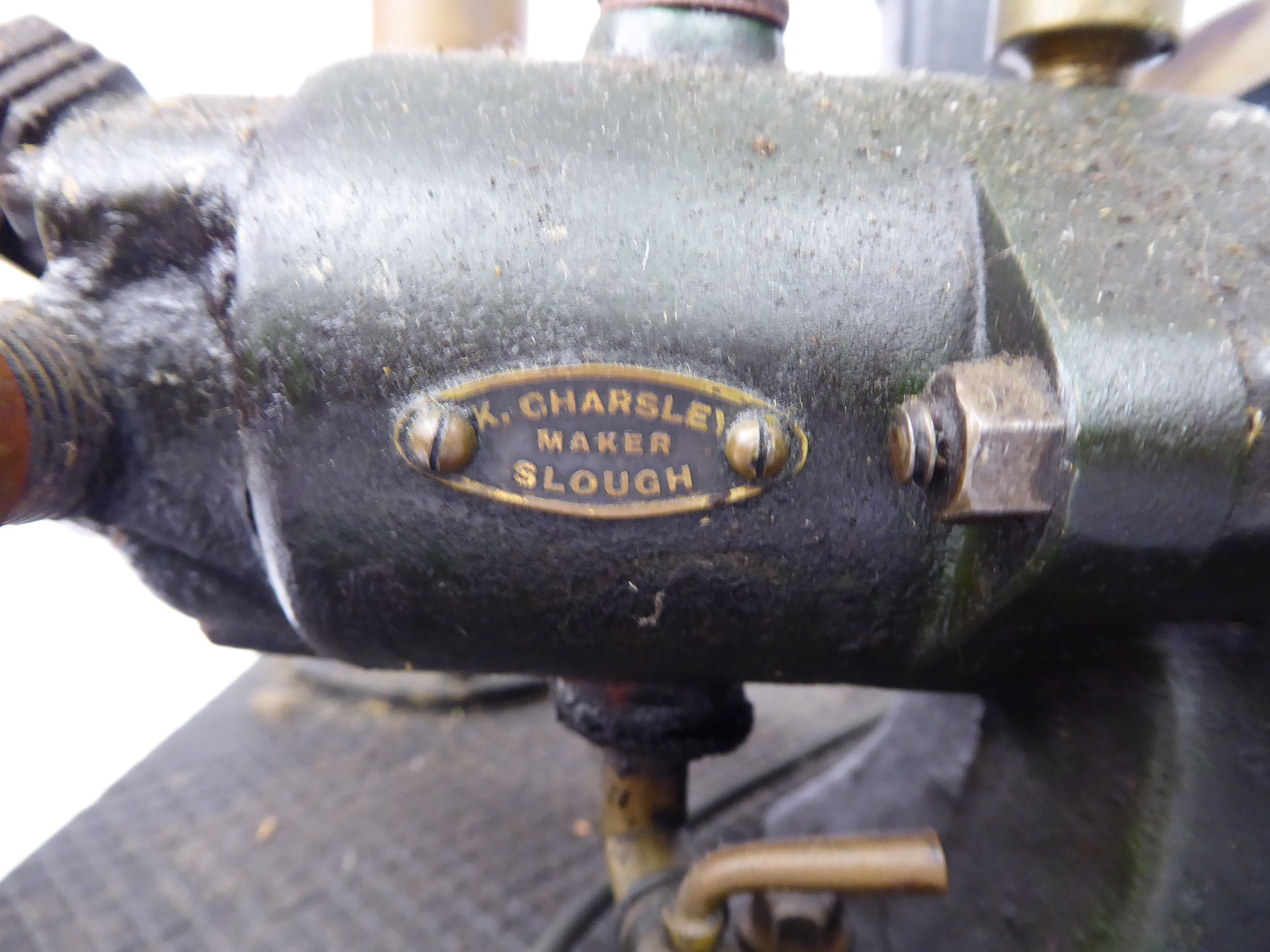 An early 20thC K Charsley of Slough black and green painted iron and steel model stationary, - Image 5 of 7