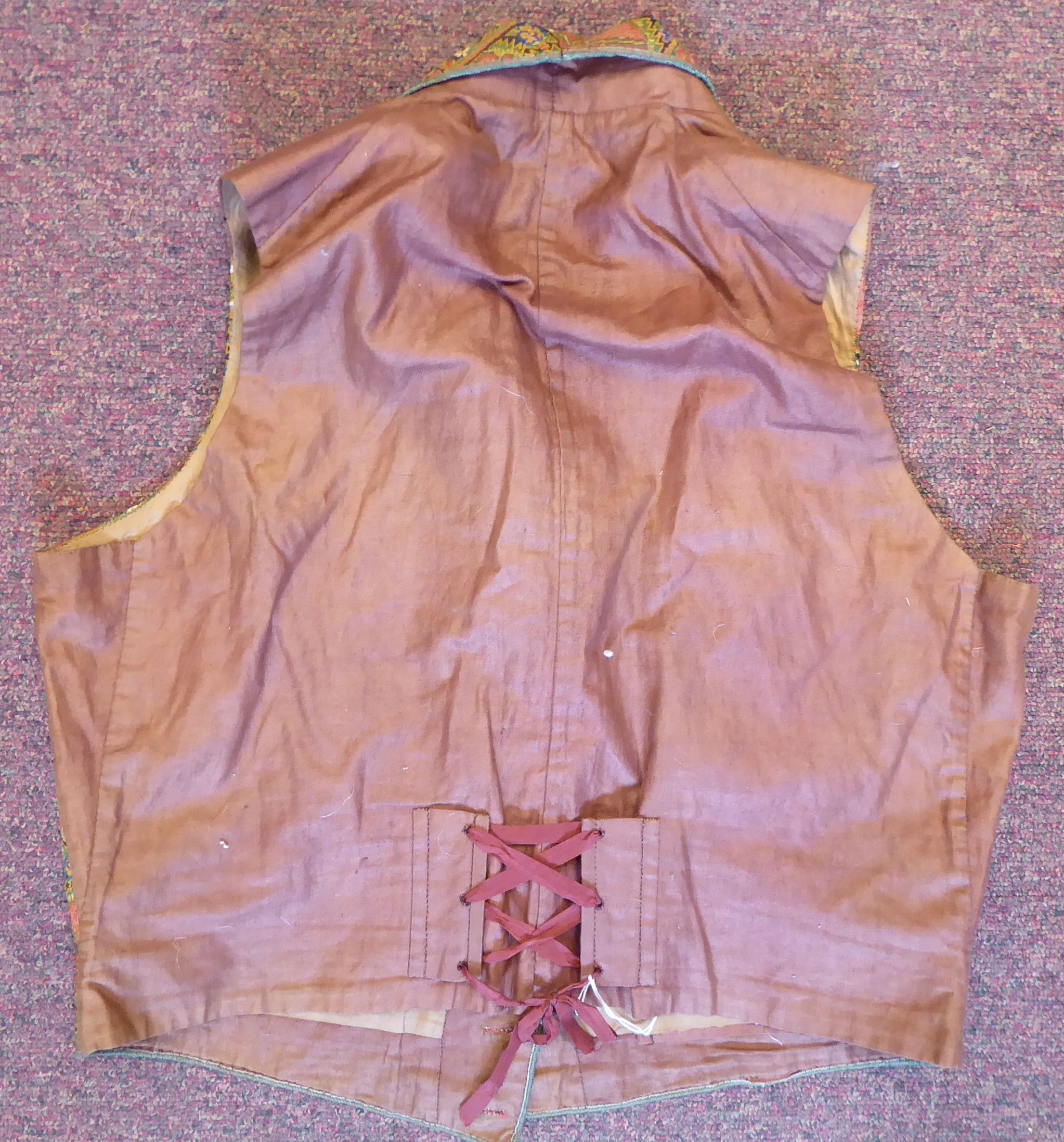 A mid 19thC silk lined gilet/waistcoat with a rolled collar and finely embroidered, - Image 7 of 7