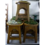 A set of eight mid 20thC oak framed bar room stools,