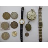 Coins, collectables and items of personal ornament: to include a white metal cased pocket watch,