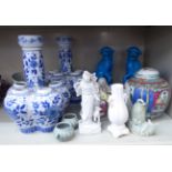 20thC decorative Chinese ceramics: to include a pair of blue glazed porcelain Dogs of Fo 7.