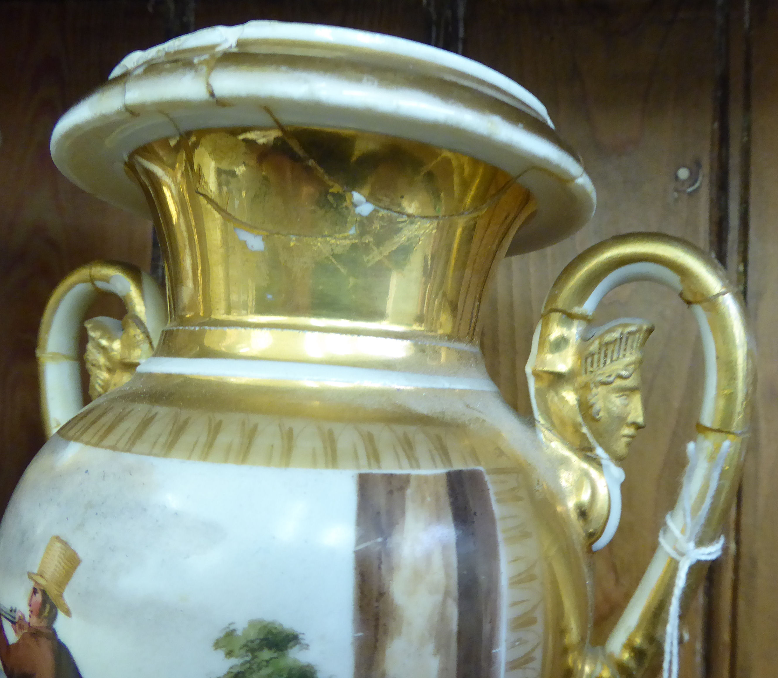 Two similar late 19thC Berlin porcelain twin handled pedestal vases, - Image 5 of 8