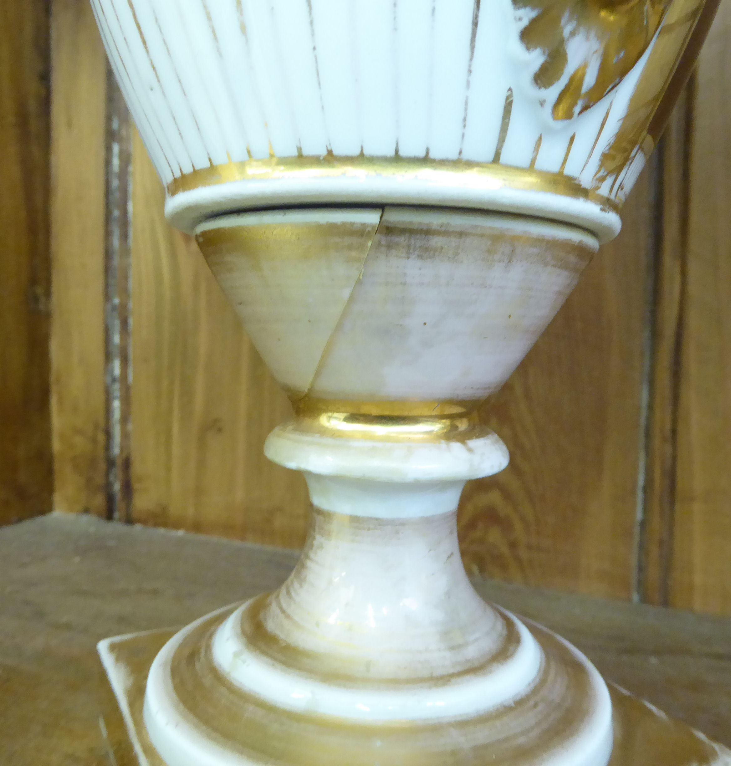 Two similar late 19thC Berlin porcelain twin handled pedestal vases, - Image 7 of 8