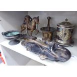 Mixed metalware: to include an Arts & Crafts spot-hammered copper twin handled pedestal bowl