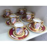 Six similar Vienna porcelain cabinet cups and saucers, decorated with classical vignettes,