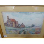 Kate Wylie - a lone farmhouse in a landscape watercolour bears a signature & dated 1934 10'' x