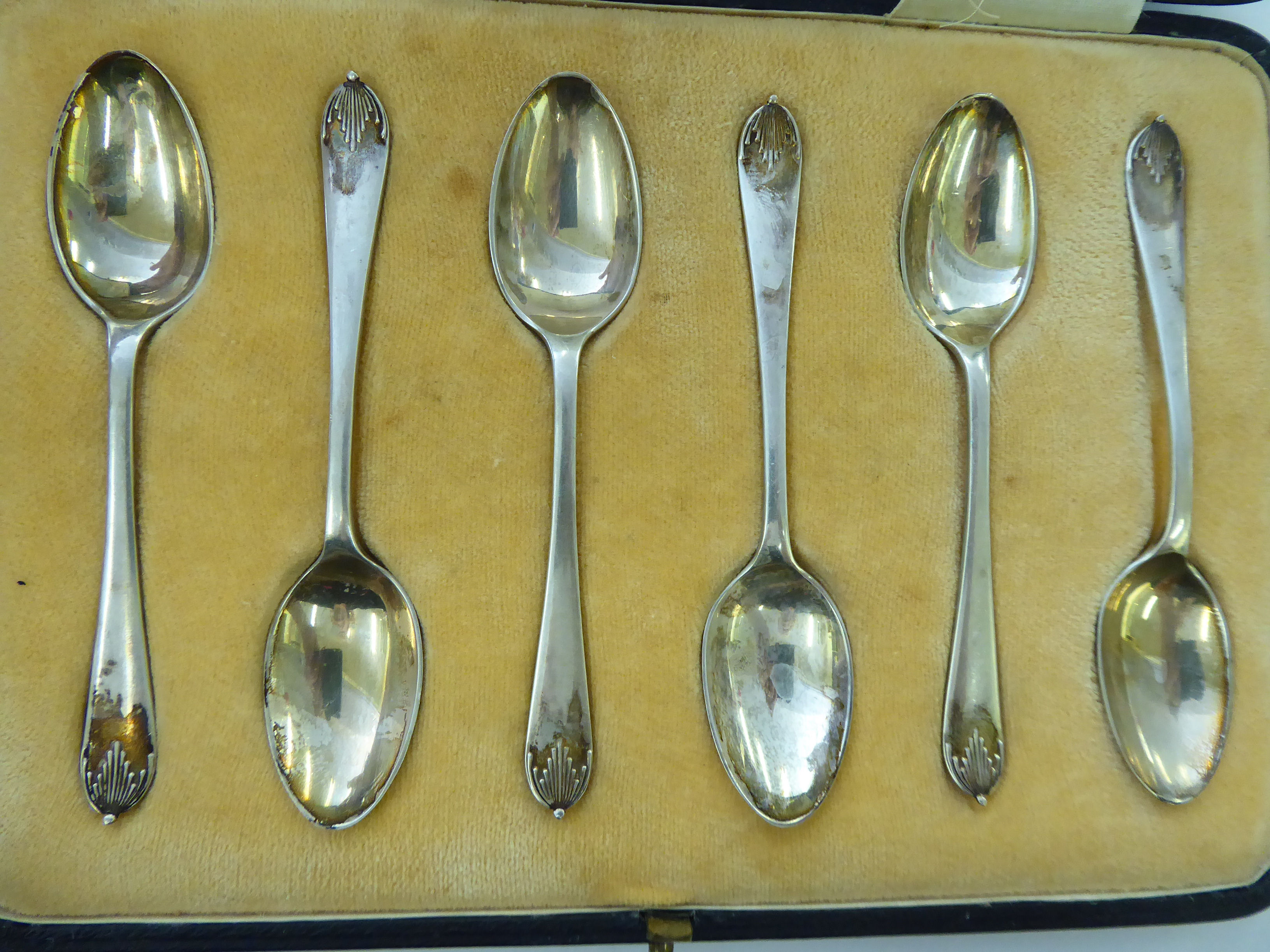 A set of six silver teaspoons cased Sheffield 1928 CS