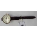 A 1930s silver cased wristwatch, faced by an enamelled Arabic dial with subsidiary seconds,