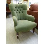 A modern Victorian style nursing chair, the part button upholstered back,