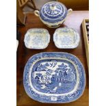 Ceramics and glassware: to include a late Victorian china blue and white willow pattern meat plate