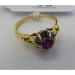 An 'antique' 18ct gold ruby and diamond set cluster ring 11