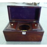 An early 19thC mahogany tea casket with a hinged lid and straight sides,