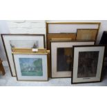Framed pictures and prints: to include an early 20thC view of London coloured etching bears an