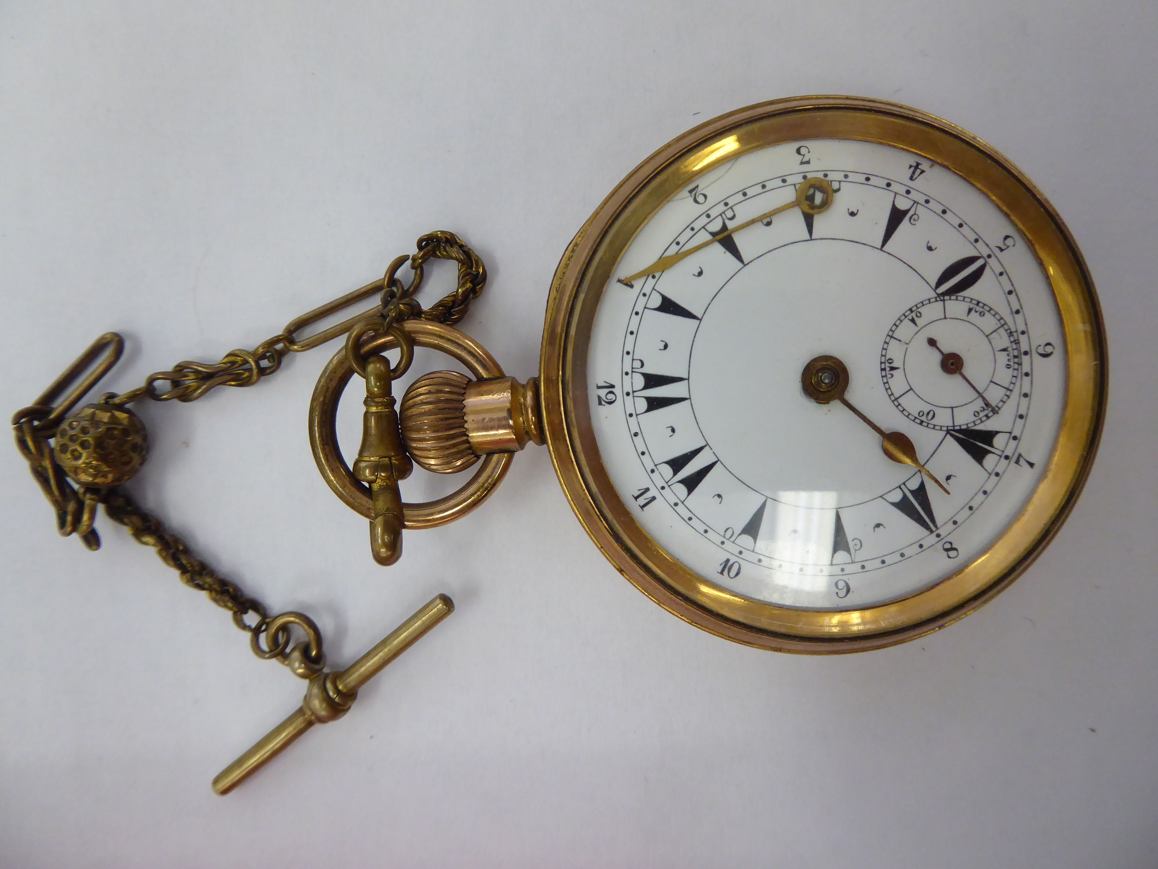 A late Victorian gold plated pocket watch with an enamelled Arabic dial 11