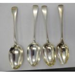 Four silver Old English pattern teaspoons mixed marks 11