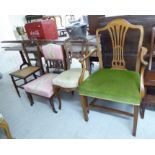 Late Victorian bedroom chairs: to include a Louis XV design stained beech example with a carved