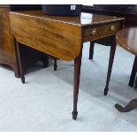 An early 19thC satinwood inlaid mahogany Pembroke table, raised on square,