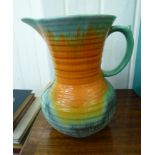 An Art Deco Shelley china streaky glazed jug with ribbed ornament 9''h CA