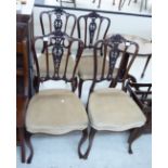 Small furniture: to include a set of three Edwardian mahogany framed salon chairs,