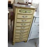 A modern French inspired 'shabby chic' painted, nine drawer pedestal chest,