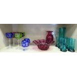 Decorative and domestic glassware: to include a set of six clear and coloured Bohemian glass
