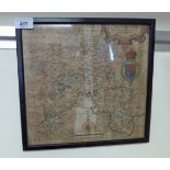 A 17thC edition of a Christopher Saxton map of Oxfordshire 11''sq framed HSR