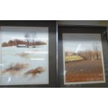 Douglas Bisset - two landscape scenes watercolours bearing signatures 16'' x 14'' framed,