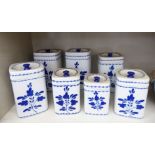 Six modern Portuguese china kitchen canisters of box design,