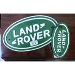 Two cast iron 'Land Rover' signs 11'' x 6.