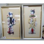 Eleven stitched fabric Oriental figures 10''h framed HSR
