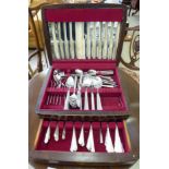 A canteen of stainless steel cutlery and flatware,