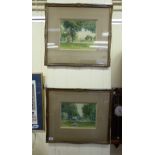 Agnes Eadic - two views of a manor house garden watercolour bears a signature 8'' x 12'' framed