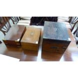 Three boxes: to include a George III brass bound mahogany chest with straight sides and a hinged