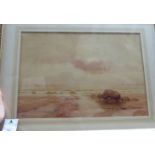 W Mansfield - a seascape at sunset with sailing ships in the distance watercolour bears a