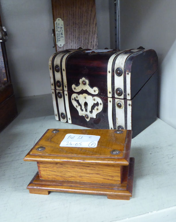 Five boxes: to include a William IV mahogany tea caddy with straight sides and a hinged lid, - Image 2 of 3