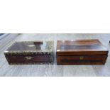 A mid 19thC brass inlaid rosewood writing slope with a hinged lid,