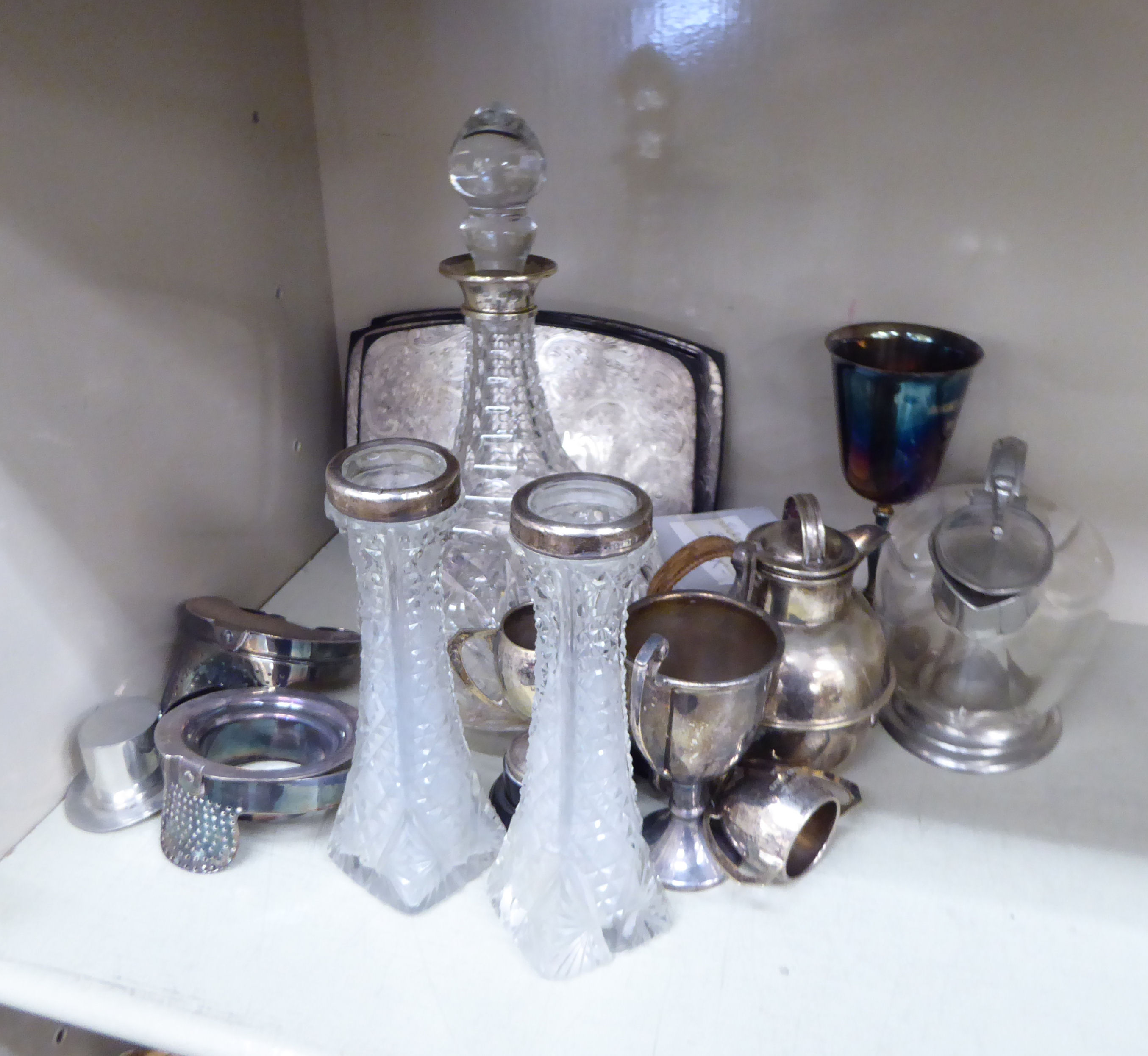 Silver & silver plated collectables: to include a pair of cut-crystal vases of tapered form with