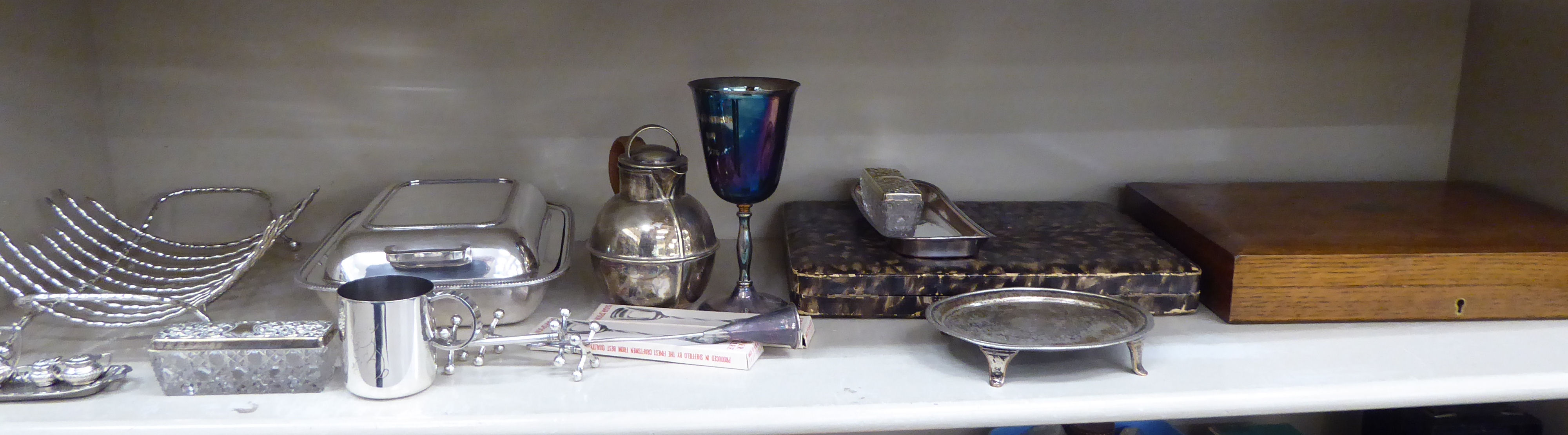 Silver plated tableware and collectables: to include a miniature four piece demi-reeded tea set,